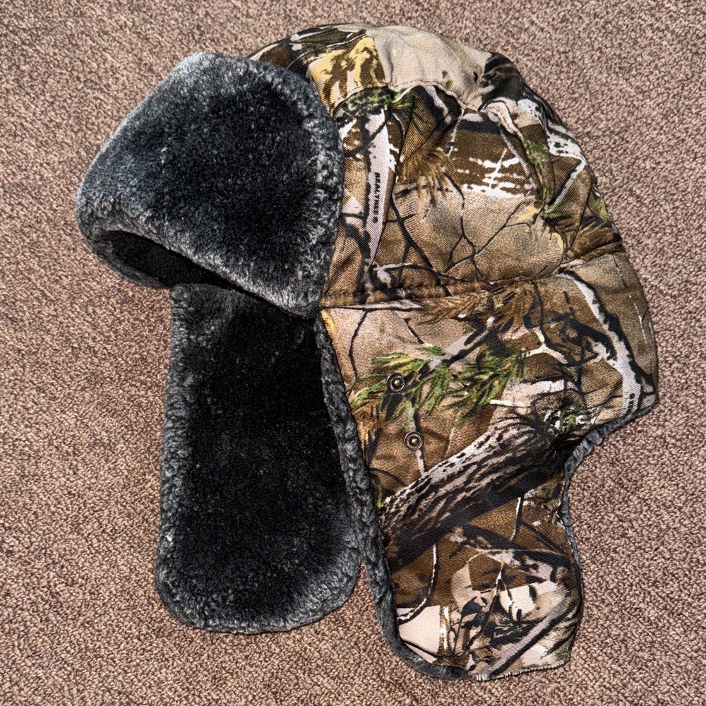 RealTree Mossy Oak Camouflage Trapper Hat with Faux Fur Lining